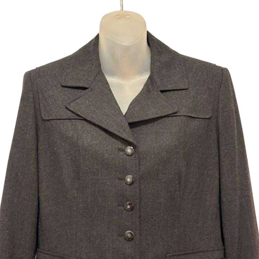 Vintage Talbots Blazer Italian Wool Gray Five Button Suit Jacket Womens Size 8